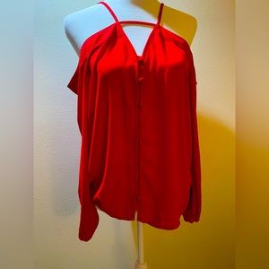 Off the shoulder red button up night out blouse